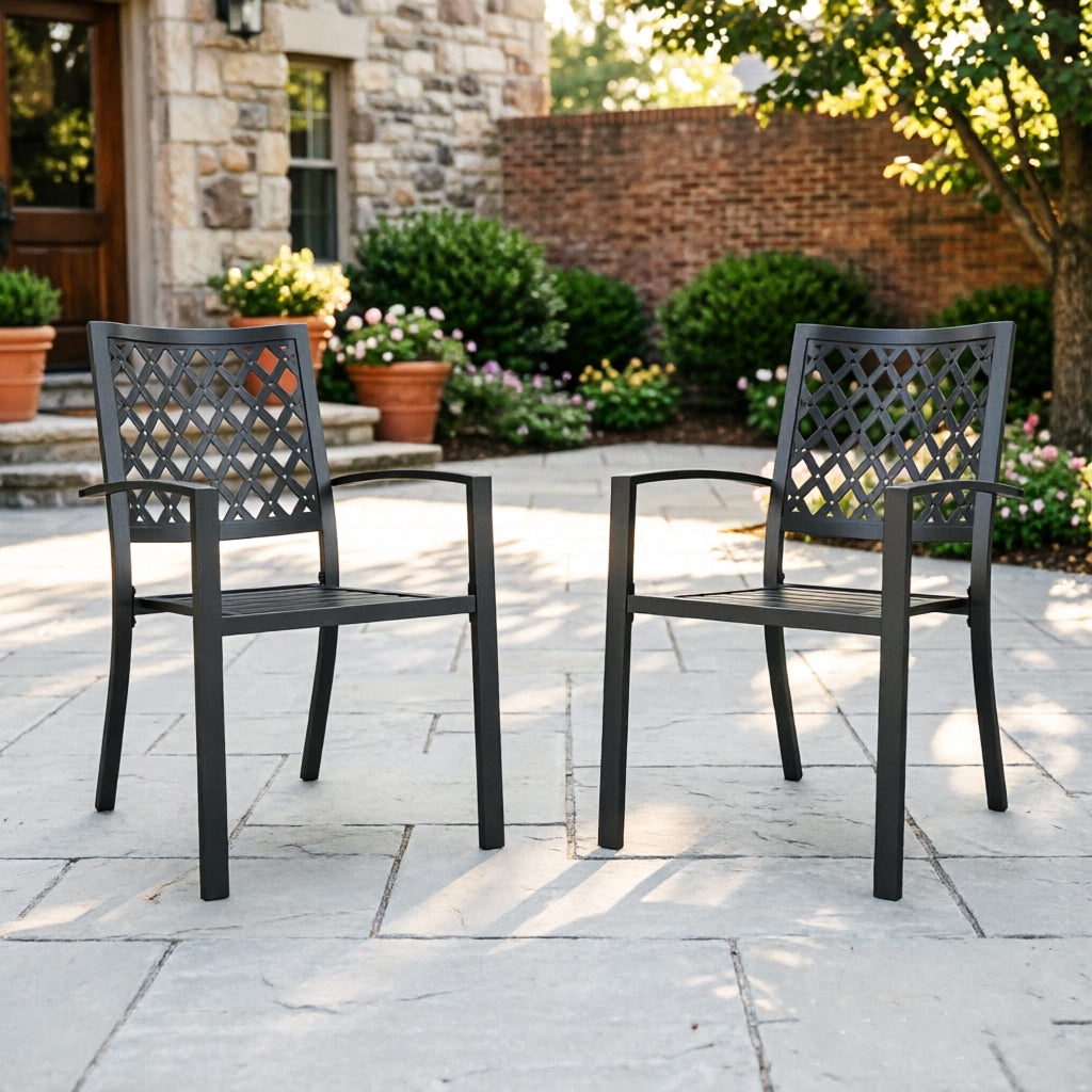 Captiva Designs 2pc Outdoor Patio Dining Chairs with Steel Frame and Ventilated Backs