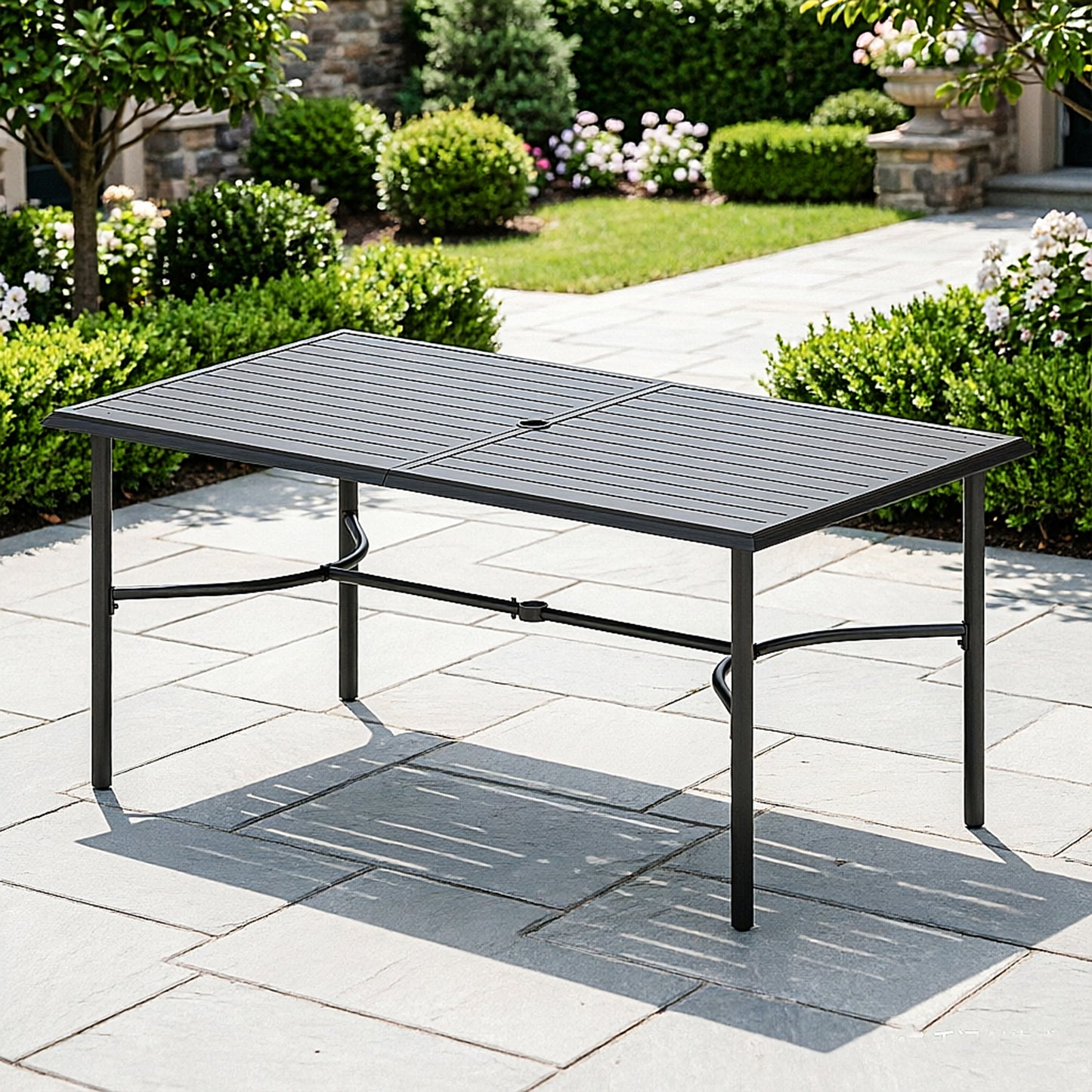 Captiva Designs 1pc Outdoor Patio Dining Steel Table with Umbrella Hole for 6