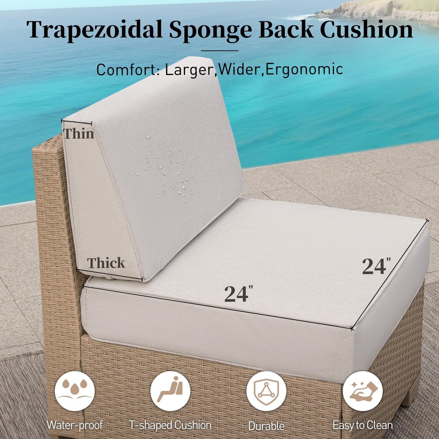 SUNSHINE VALLEY Patio Rattan loveseat, 2-Seat Wicker Rattan Sofa with 5.5" Thick Waterproof Cushions, All Weather Outdoor Conversation Set for Lawn Backyard Garden and Deck, Beige