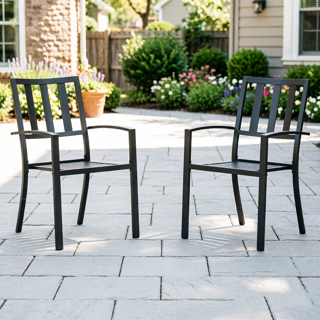 Captiva Designs 2pc Outdoor Patio Dining Chairs with Steel Frame and Ventilated Backs