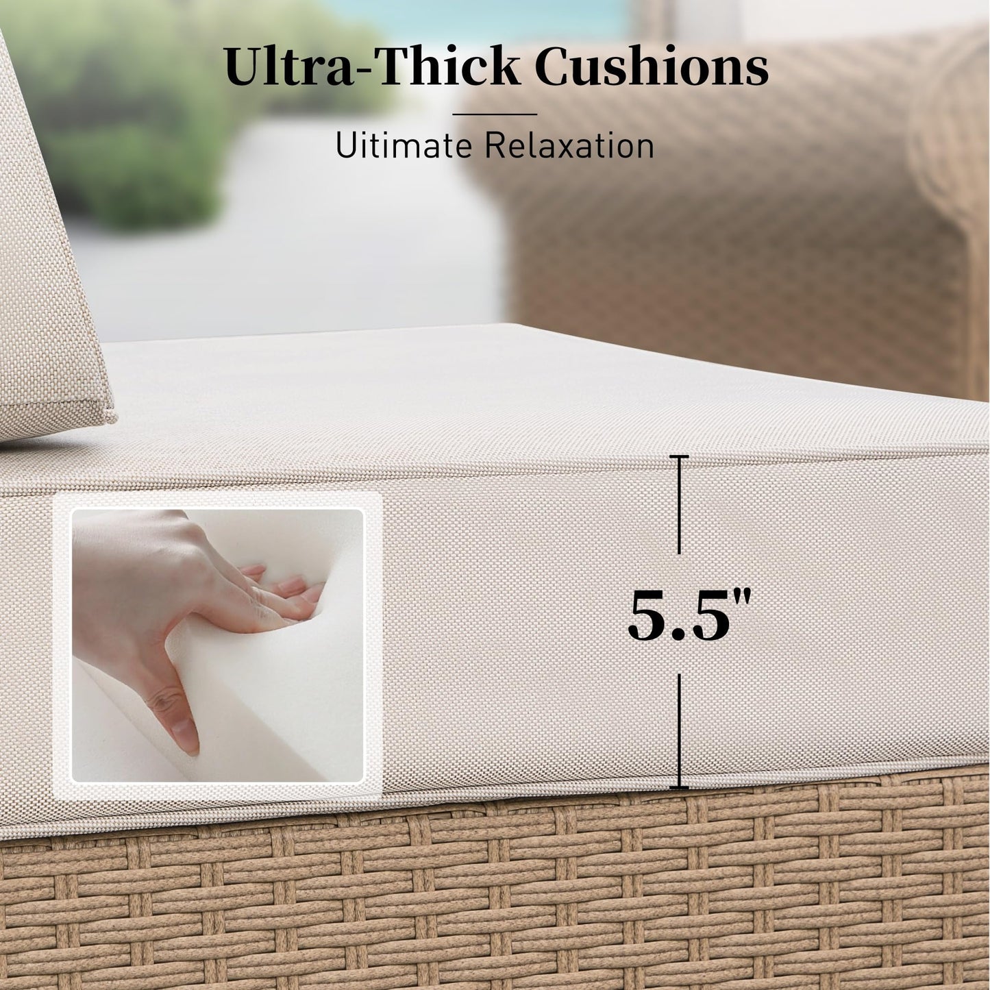 SUNSHINE VALLEY Patio Rattan loveseat, 2-Seat Wicker Rattan Sofa with 5.5" Thick Waterproof Cushions, All Weather Outdoor Conversation Set for Lawn Backyard Garden and Deck, Beige