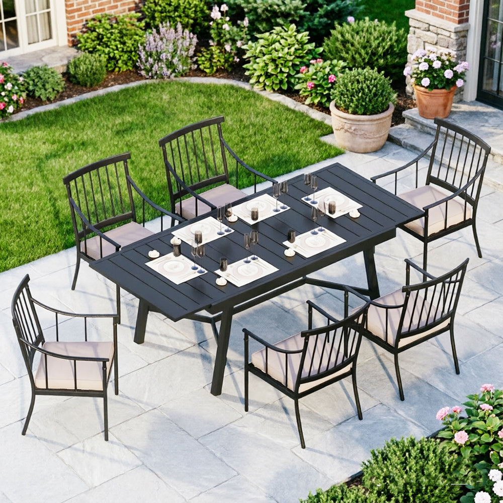 Captiva Designs 7pc Patio Dining Set with Rectangle Steel Table & Stylish Arm Chairs with Cushions