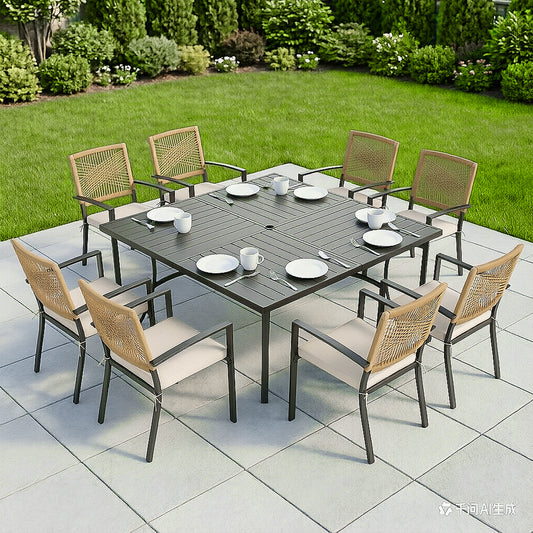 Captiva Designs 1 件式露台板条顶部矩形金属吧台桌，带伞孔和 X 形十字支架